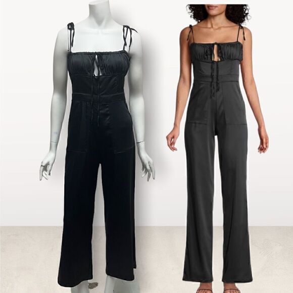 Danielle Bernstein Black Satin Jumpsuit - Picture 1 of 5
